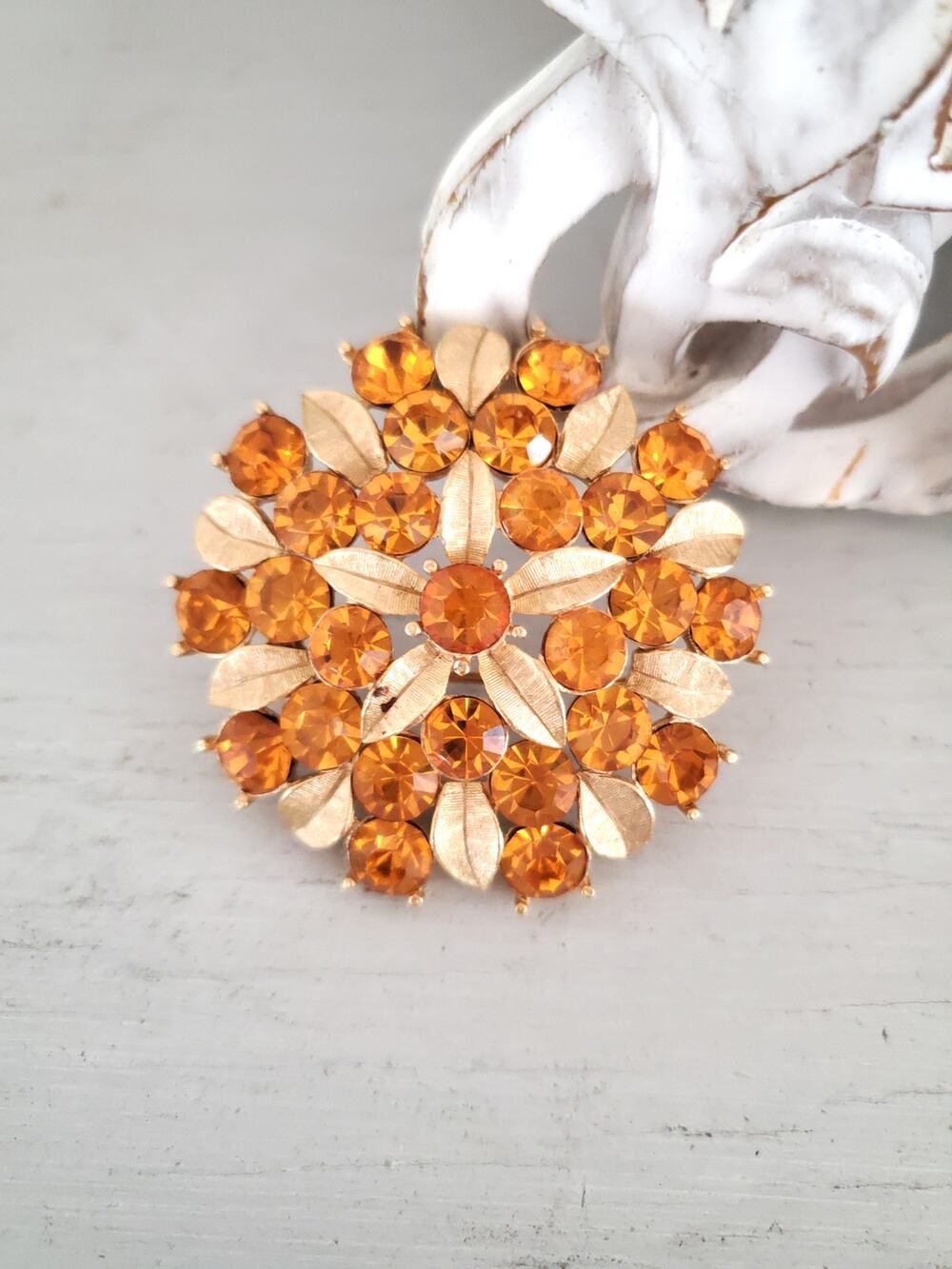 Vintage Orange Flower Brooch Pin by Sarah Coventry
